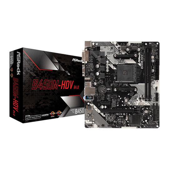 ASRock AMD B450M-HDV R4.0 Ryzen micro-ATX Motherboard : image 1