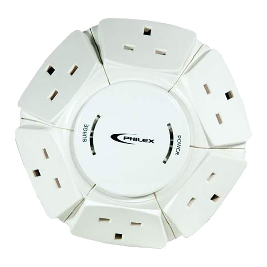 Xclio PowerDome 6 Socket Extension with Surge Protection White