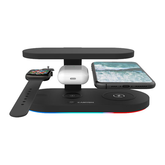 Canyon Wireless 5-In-1 Charging Station QI, 36W for Apple Devices with UV Sterilization Lamp