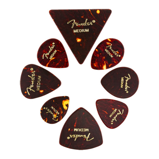Fender - Celluloid Shape Medley Guitar Plectrums, All Shapes, 8-Pack