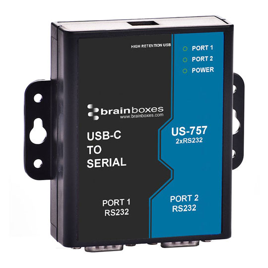 Brainboxes 2 Port USB-C to RS-232 Serial Adapter