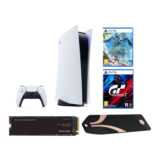 PlayStation 5 Bluray Console + GT7, Forbidden West, 1TB WD SN850 SSD + Sabrent  Heatsink : image 1