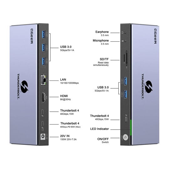 QGeem Thunderbolt 4 Multiport 14 in 1 Docking Station 8K with 100W PD