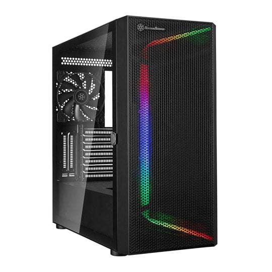 Silverstone seta h1 črno ohišje spredaj z argb osvetlitvijo in tempered glass stranico