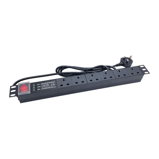 Powercool 1U PDU Horizontal Type 6Way Surge Protector 1.8m, UK Plug