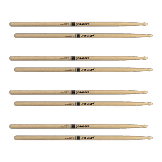 ProMark Classic Forward 7A Hickory Drumstick, Oval Wood Tip, 4-Pack