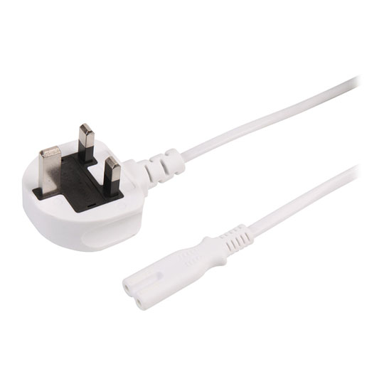 Xclio Figure 8 Power Cable, C7 to UK Plug Lead, 1m Molded Black Cable