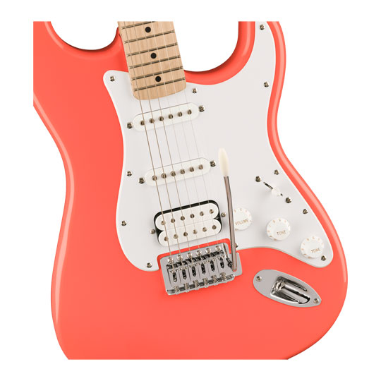 Squier Sonic Stratocaster HSS, Maple Fingerboard, White Pickguard, Tahitian Coral