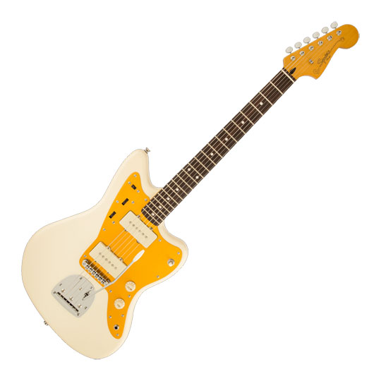 Squier J Mascis Jazzmaster, Laurel Fingerboard, Gold Anodized Pickguard, Vintage White