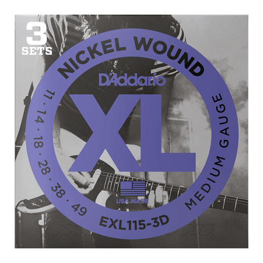 D'Addario EXL115-3D Nickel Wound Electric Guitar Strings, 3 Sets, Medium/Blues-Jazz Rock, 11-49, 3 S : image 3