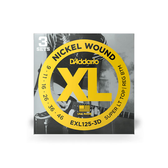 D'Addario EXL125-3D Nickel Wound Electric Guitar Strings, Super Light Top/Regular Bottom, 09-46, 3 S