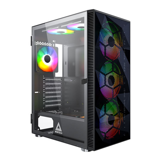 Montech X3 MESH Compact Black High Airflow Tempered Glass Gaming Case ATX inc 6x RGB HAF Fans