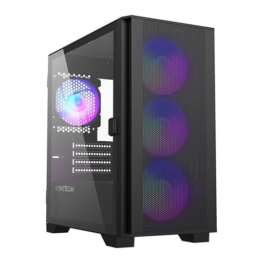 Montech AIR 100 ARGB Black Tempered Glass micro-ATX Case with 4x RGB Fans
