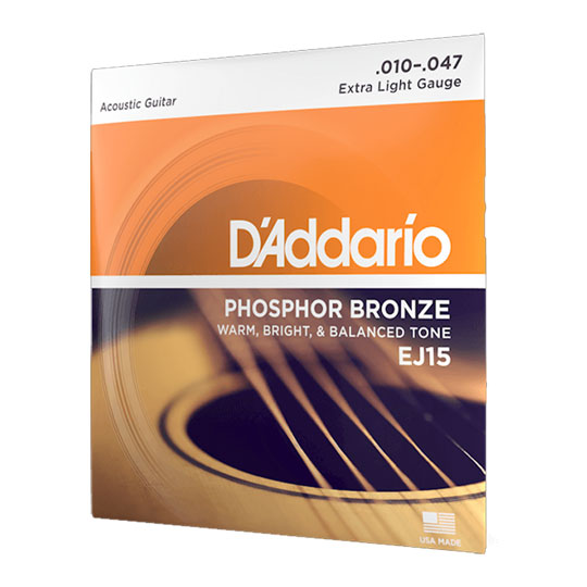 D'Addario EJ15 Phosphor Bronze Acoustic Guitar Strings, Extra Light, 10-47