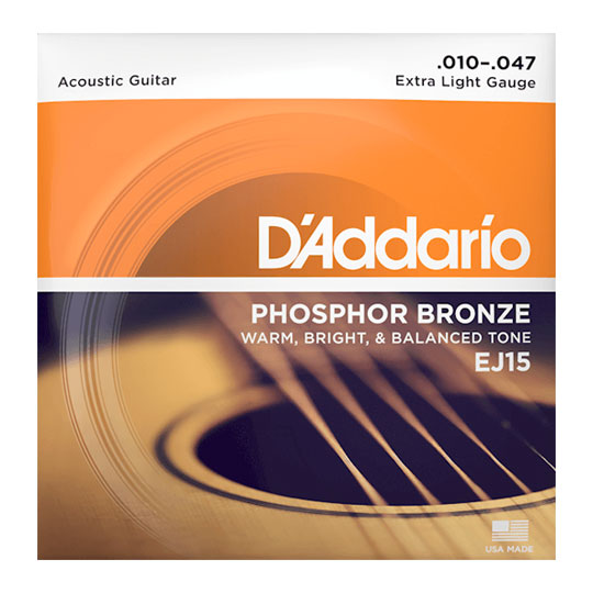 D'Addario EJ15 Phosphor Bronze Acoustic Guitar Strings, Extra Light, 10-47 : image 3