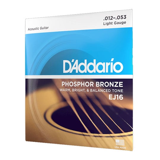 D'Addario EJ16 Phosphor Bronze Acoustic Guitar Strings, Light, 12-53