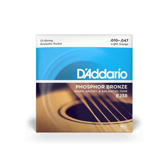 D'Addario EJ38 12-String Phosphor Bronze Acoustic Guitar Strings, Light, 10-47 D'Addario EJ38 12-String Phosphor Bronze Acoustic Guitar Strings, Light, 10-47
