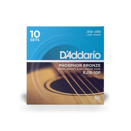 D'Addario EJ16-10P Phosphor Bronze Acoustic Guitar Strings, Light, 10 Sets D'Addario EJ16-10P Phosphor Bronze Acoustic Guitar Strings, Light, 10 Sets