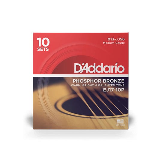 D'Addario EJ17-10P Phosphor Bronze Acoustic Guitar Strings, Medium, 13-56, 10 Sets D'Addario EJ17-10P Phosphor Bronze Acoustic Guitar Strings, Medium, 13-56, 10 Sets