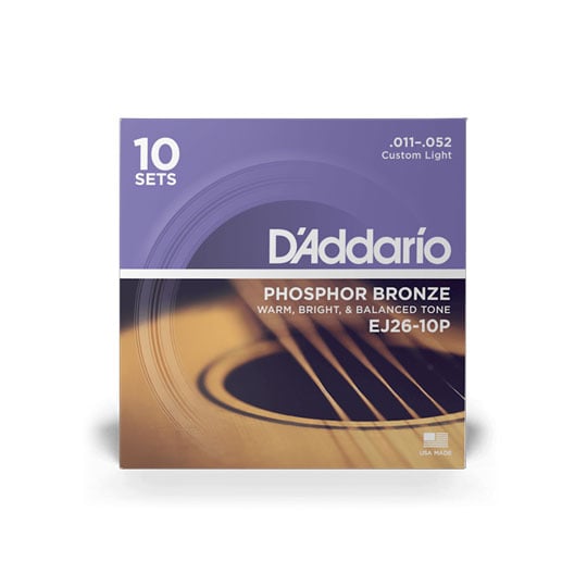 D'Addario EJ26-10P Phosphor Bronze Acoustic Guitar Strings, Custom Light, 11-52, 10 Sets D'Addario EJ26-10P Phosphor Bronze Acoustic Guitar Strings, Custom Light, 11-52, 10 Sets