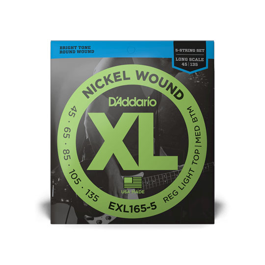 D'Addario EXL165 5-String Nickel Wound Bass Guitar Strings 45-135