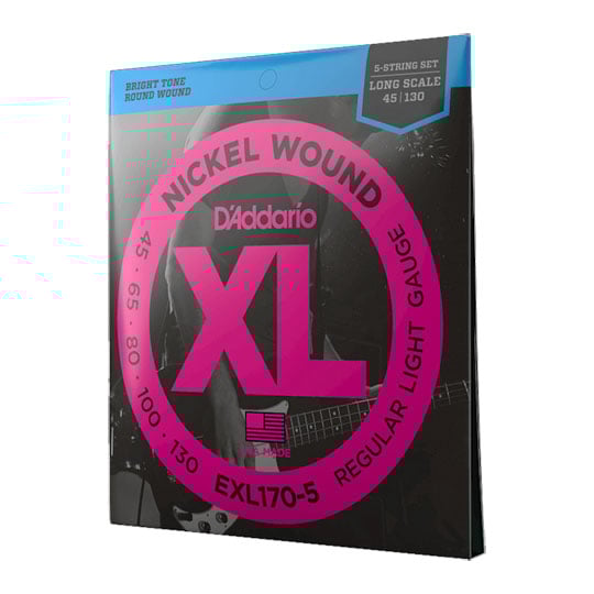 D'Addario 5-String Nickel Wound Bass Guitar Strings, Light, Long Scale, EXL170-5 45-130