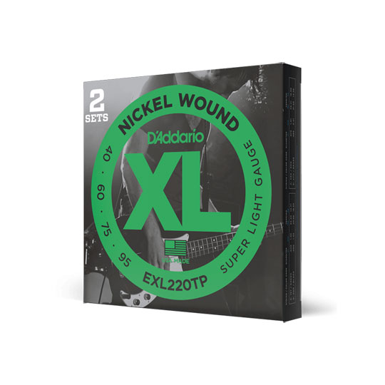 D'Addario EXL220TP Nickel Wound Bass Guitar Strings, Super Light, 40-95, 2 Sets, Long Scale