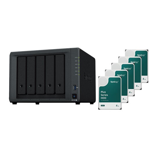 Synology 5 Bay DS1522+ Desktop NAS Unit with 2 M.2 Slots + 5x 4TB Synology HAT3300 HDD