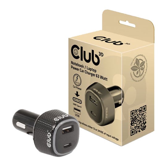 Club3D Watt In Car USB Fast Charger 1A1C 63W