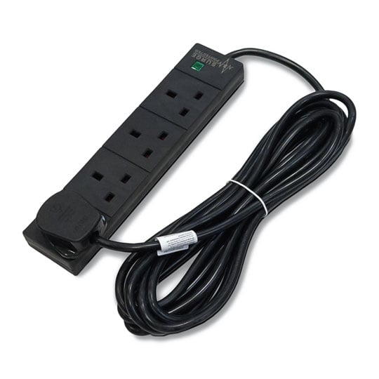 Scan 5m 4-Gang UK Mains Power Extension Lead Black
