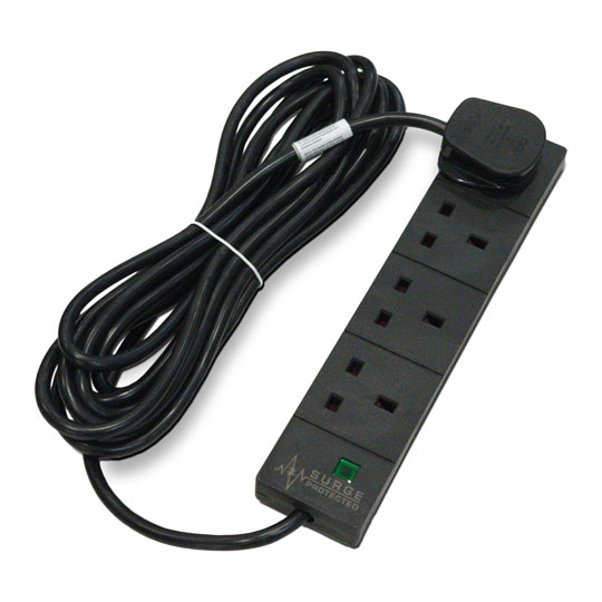 Scan 5m 4-Gang UK Mains Power Extension Lead Black