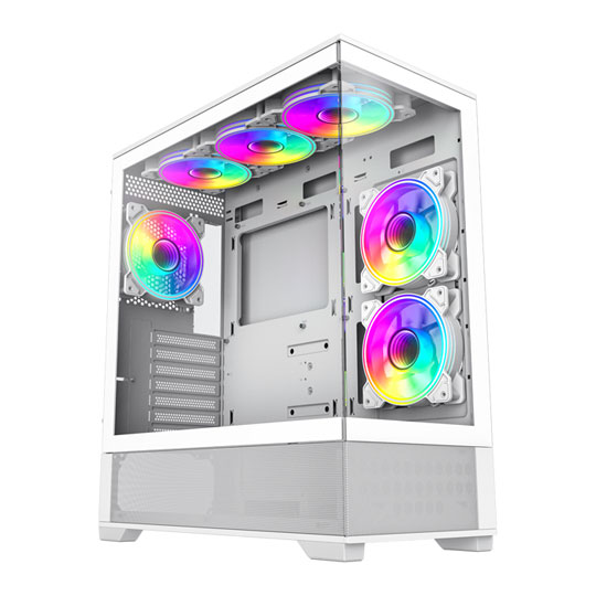 GameMax Vista White ATX PC Gaming Case with 6x Dual-Ring Infinity Fans : image 1