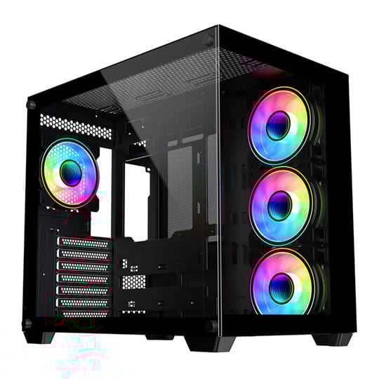 CiT Vision Black Mid Tower Tempered Glass PC Gaming Cube Case