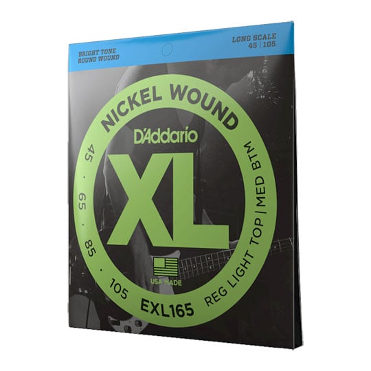 D'Addario Regular Light Top/Medium Bottom Long Scale Bass Strings EXL165 45-105