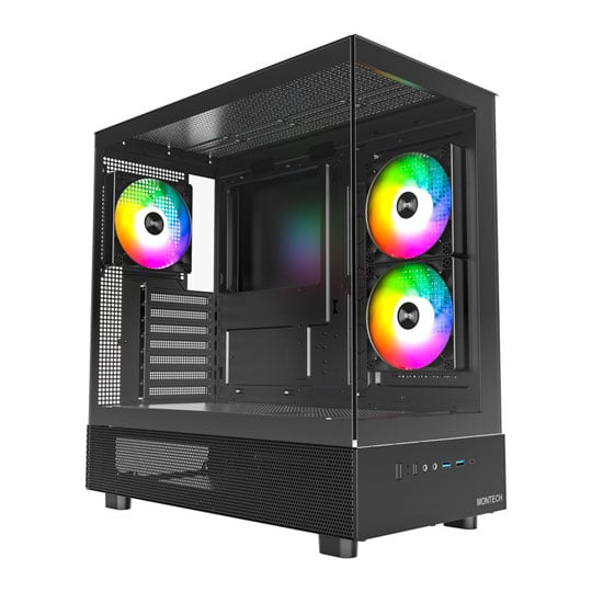 Montech XR Dual Window Mid Tower PC Case with 3x ARGB Fans Black