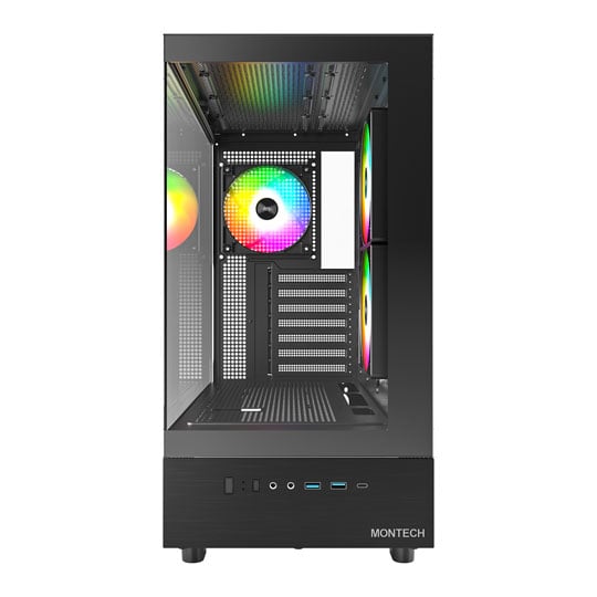 Montech XR Panoramic Window Mid Tower PC Case with 3x ARGB PWM Fans Black : image 3