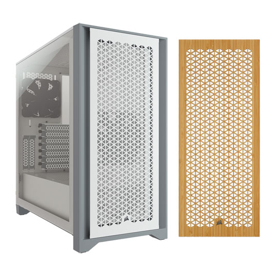 Corsair 4000D Airflow White Chassis + Corsair 4000 Series Wooden PC Front Panel (Bamboo) Bundle : image 1