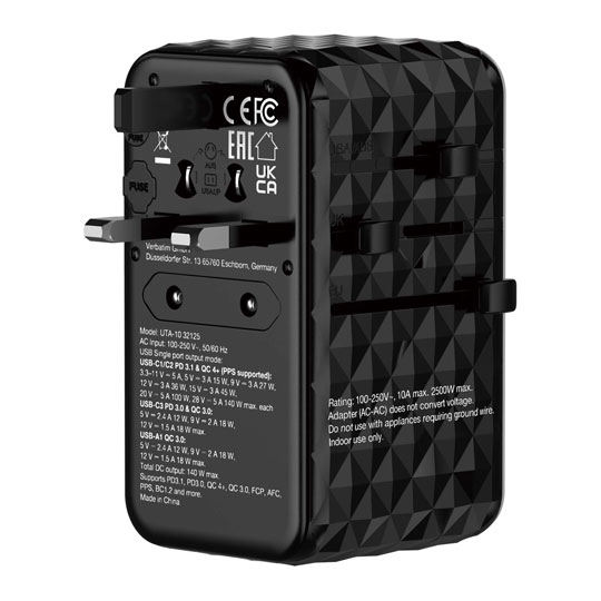 Verbatim GAN III UTA-10 140W Universal Travel Adapter 3C1A 150+ Countries