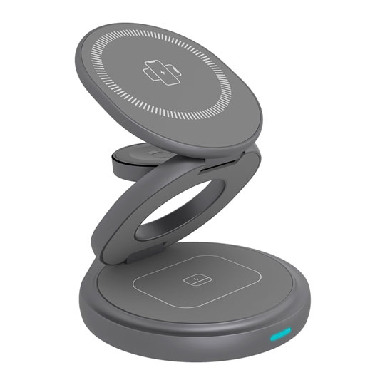 ICY BOX 3-In-1 Magnetic Flexible Charging Stand for Phones, Smartwatches, Earbuds, *No Power Adaptor