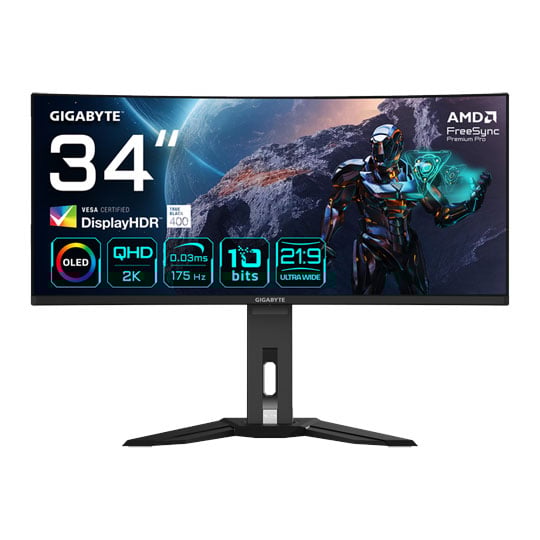 Gigabyte 34" MO34WQC WQHD 175Hz QD-OLED Curved Freesync OLED Gaming Monitor