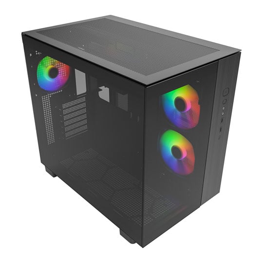 Montech KING 65 PRO Black Mid Tower Dual Chamber Case 3x RGB Fans Case with 6 Port Fan Hub + USB-C