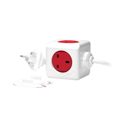 Allocacoc PowerCube 'Extended' 5-Socket Mains Extension, Lead Red UK