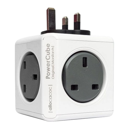 Allocacoc PowerCube 'Original Monitor' 4-Socket Mains Extension Plug, Grey