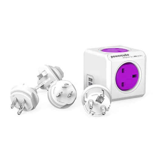 PowerCube 'Rewirable USB' 4-Socket Travel Plug with 2 x USB-A Ports