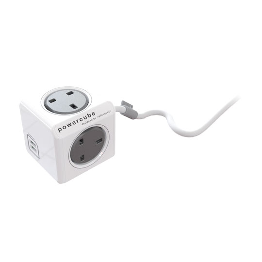 Allocacoc PowerCube 'Extended USB' 4-Socket Mains Extension Lead with 2 x USB-A, Grey 1.5m Lead