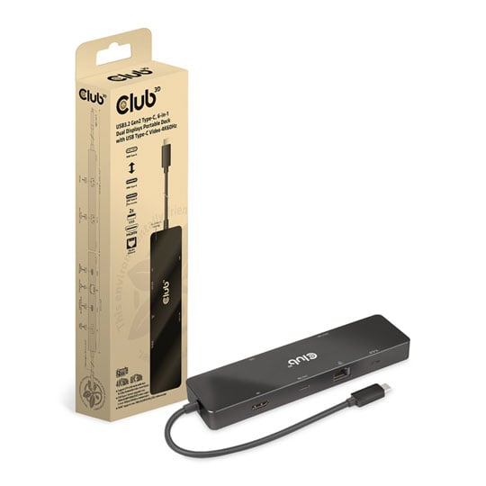 Club3D USB Gen2 Type-C 6-in-1 Dual Displays Portable Dock