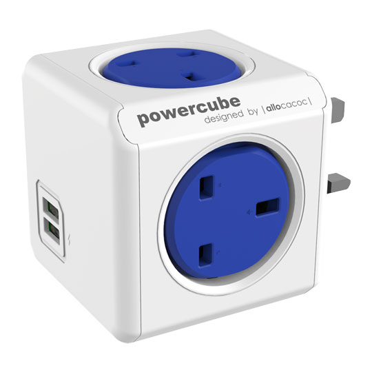 Allocacoc PowerCube 'Original USB' 4-Socket Mains Extension Plug, Blue