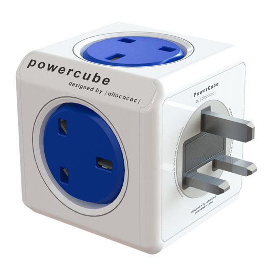 Allocacoc PowerCube 'Original USB' 4-Socket Mains Extension Plug, Blue