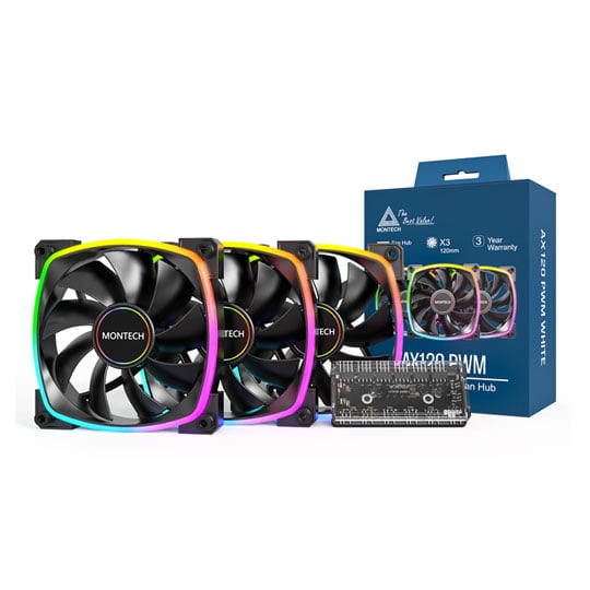 Montech AX120 PWM Black 120mm ARGB Triple 120mm PWM Fan Pack