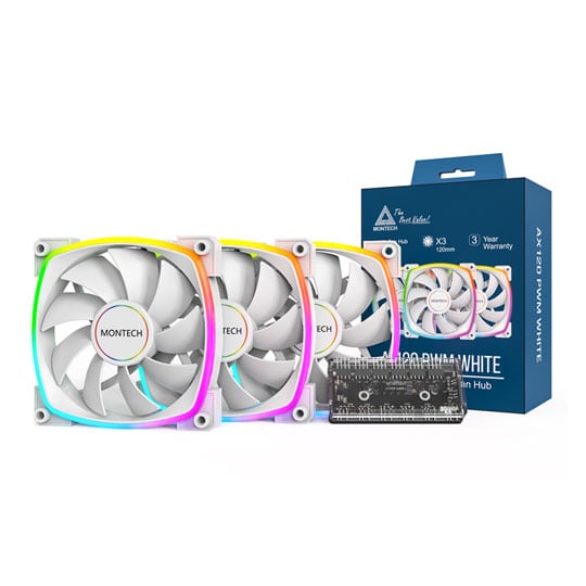 Montech AX120 PWM White 120mm ARGB Triple 120mm PWM Fan Pack